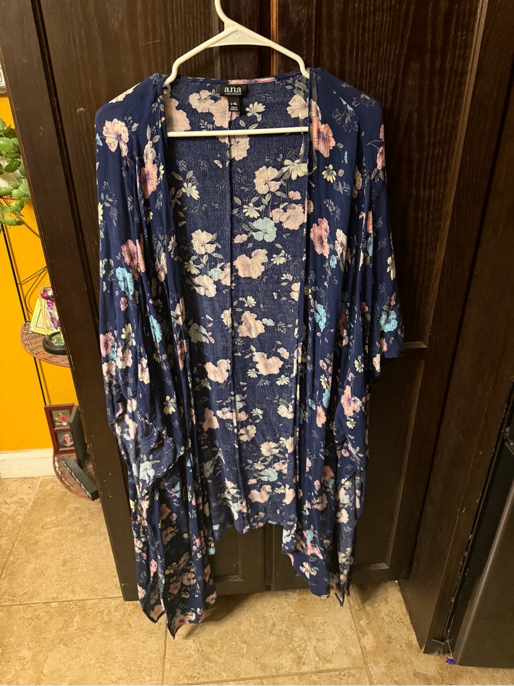 a.n.a Navy Blue Jeans with Light Pink Floral Print